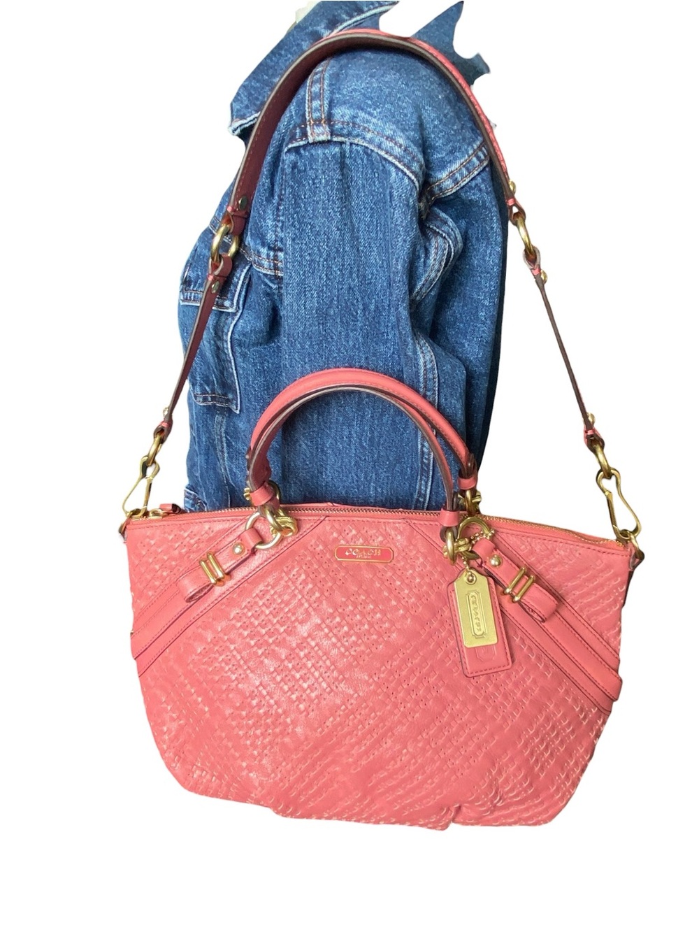 Coach Madison Woven Leather Sophia Satchel in Rose Pink - Picture 6 of 14